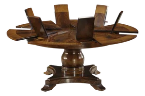 54 to 70 Inch Round Mahogany Jupe Table With Turned Column Base & Self-Storing Leaves, an Ap Exclusive by AntiquePurveyor