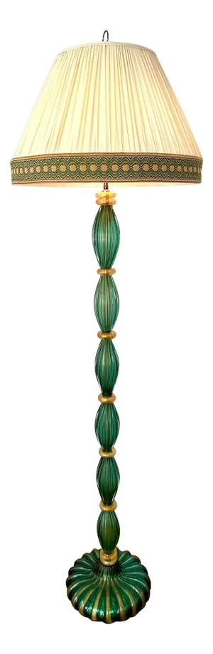 Vintage Barovier Green Murano Glass Floor Lamp w/ Gold Foil Inclusions