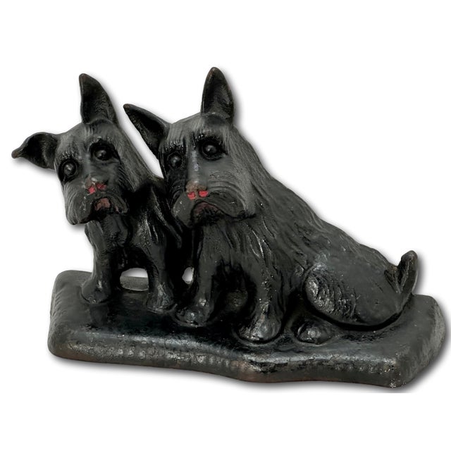 Vintage 1930s American Twin Scotties "Listen" Cast Iron Dog Doorstop Made for the Texaco Oil Co. For Sale - Image 4 of 12