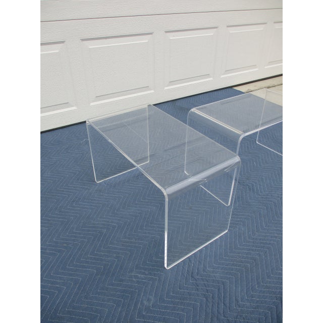 Lucite Acrylic Waterfall Side Tables -A Pair For Sale - Image 4 of 10