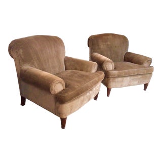 Ralph Lauren Armchairs With Down Cushions Upholstered in Corduroy Fabric - a Pair For Sale