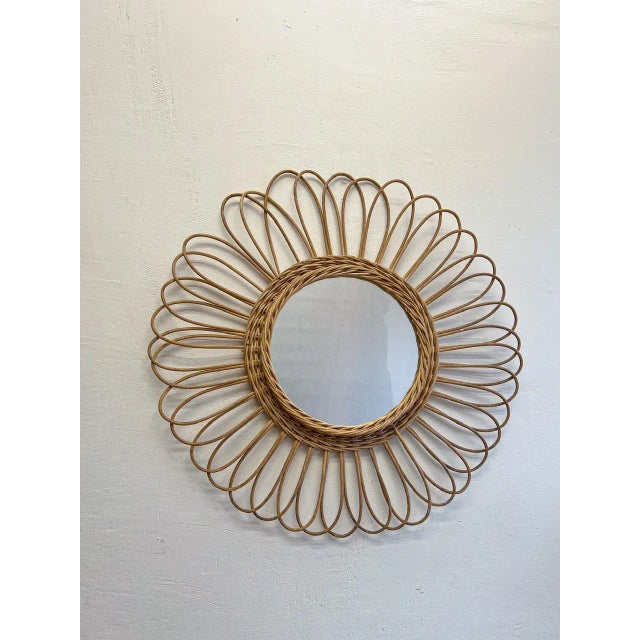 1960s Vintage French Round Rattan Wall Mirror, 1960s For Sale - Image 5 of 13