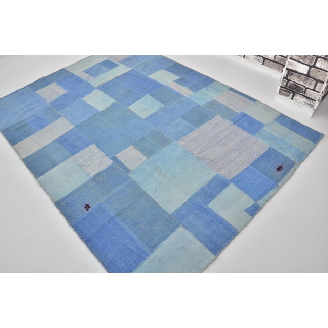 Turkish Blue Vintage Turkish Kilim Rug For Sale - Image 3 of 10