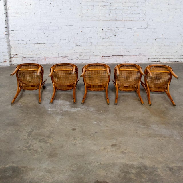 Mid to Late 20th Century Bauhaus Beech Bentwood Dining Chairs W/Cane Seats by Thonet Set of 5 For Sale - Image 6 of 18