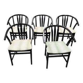 Set of Five Vintage Hungarian Black Lacquer Bentwood Armchairs For Sale