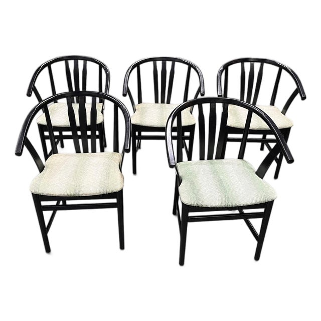 Set of Five Vintage Hungarian Black Lacquer Bentwood Armchairs For Sale