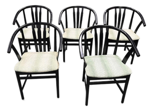 Set of Five Vintage Hungarian Black Lacquer Bentwood Armchairs
