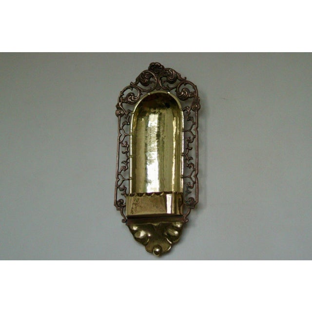 Antique Swedish Arts & Craft Copper & Brass Sconces, Set of 2 For Sale - Image 9 of 16
