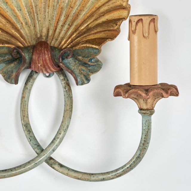 Antique Italian Three Piece Sconce Set With Seashell and Cat Tails For Sale - Image 9 of 11