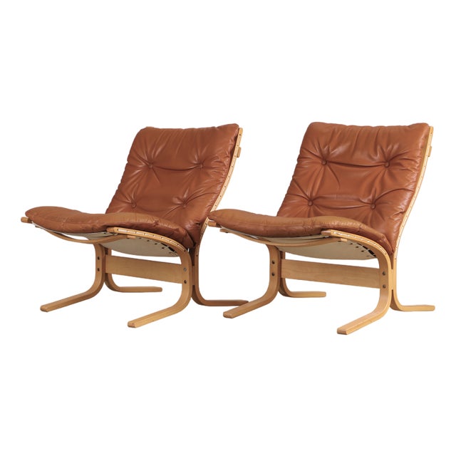 Cognac Leather Siesta Chairs by Ingmar Relling for Westnofa, Denmark, 1970s, Set of 2 For Sale