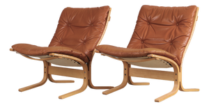Cognac Leather Siesta Chairs by Ingmar Relling for Westnofa, Denmark, 1970s, Set of 2