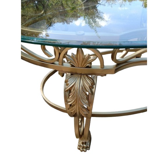 Mid-Century French Style Rocco Gilt Wrought Iron Lion Foot Coffee Table For Sale - Image 4 of 5