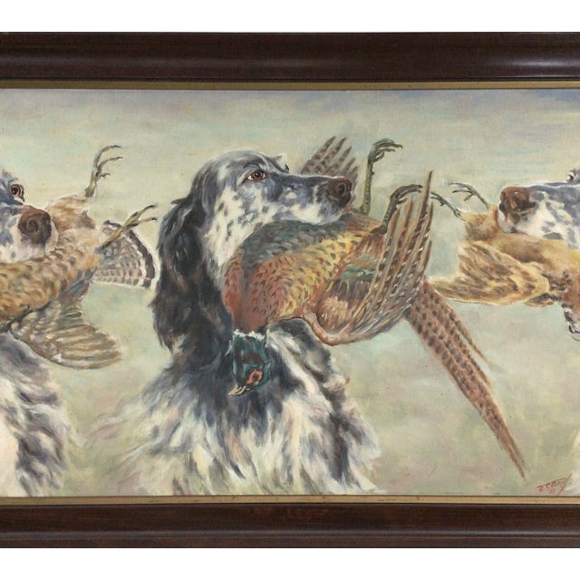 American Mid-Century Birddog With Quail Oil Painting Signed/Dated For Sale - Image 3 of 6