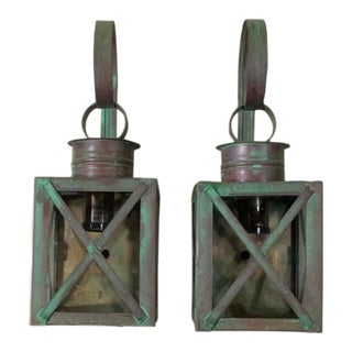 Funky Pair of Solid Copper Wall Lantern -13”h X 5”w X 5”.75 D For Sale