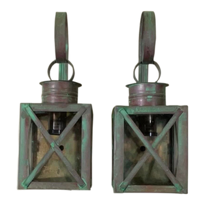 Funky Pair of Solid Copper Wall Lantern -13”h X 5”w X 5”.75 D