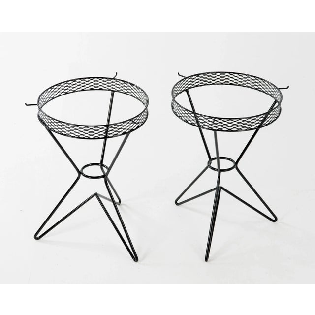 Modern Atomic Three Hairpin Leg Tables After Tony Paul Fredrick Weinberg Iron Wire Mesh Tripod - a Pair For Sale - Image 11 of 11