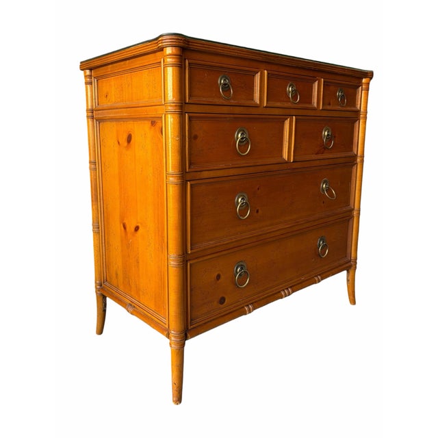 Baker Furniture Company 1970s Baker Furniture Faux Bamboo Pine Chinoiserie Mid Century Commodes - A Pair For Sale - Image 4 of 10