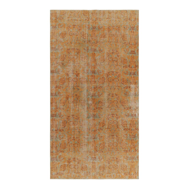 1960s Vintage Distressed Rug in Orange, Brown and Teal Abstract Patterns For Sale