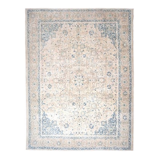 1970s Vintage Persian Handmade Wool Cotton Beige Area Rug For Sale