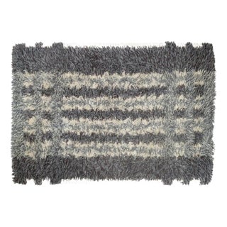 Scandinavian Shades of Grey and Cream Rya Rug with Geometric Pattern, 1960s For Sale