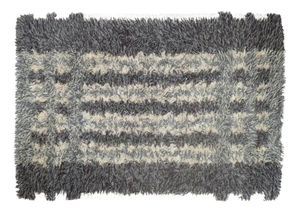 Scandinavian Shades of Grey and Cream Rya Rug with Geometric Pattern, 1960s