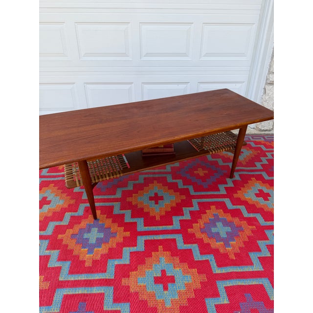 1960s Extra Large Danish Teak Coffee Table With Cane Shelf For Sale - Image 14 of 14