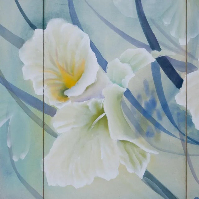 C. 1960s Vintage Painted Silk Screen With Orchids For Sale - Image 4 of 10