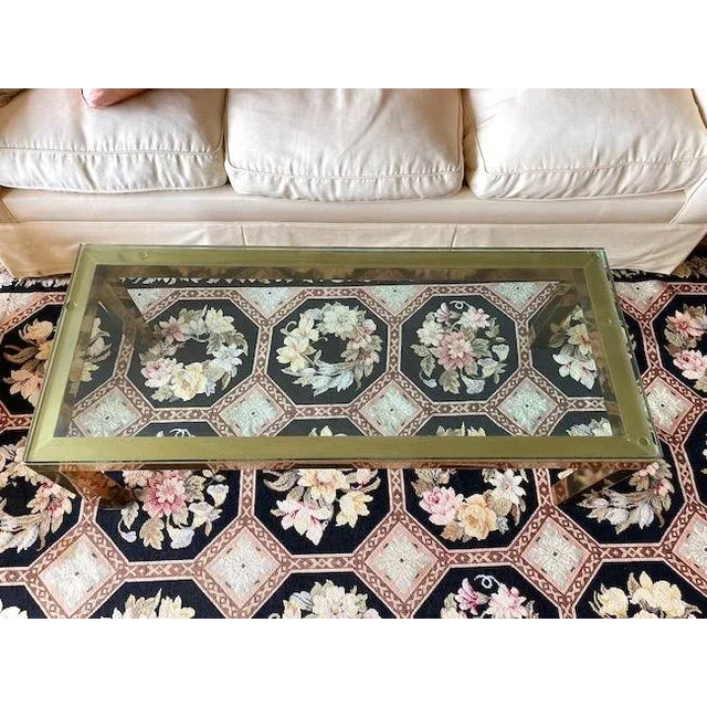 Metal 1970s Mid Century Karl Springer Style Brass and Glass Rectangular Coffee Table For Sale - Image 7 of 13