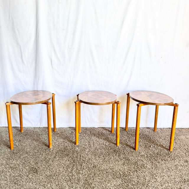 Mid Century Modern Oval Burlwood Laminate Nesting Tables For Sale - Image 4 of 10