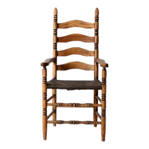 Antique Rush Seat Ladder Back Arm Chair