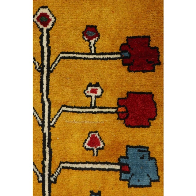 1950s 1950s Vintage Gabbeh Tribal Rug in Gold-Orange With Colorful Geometric Pattern For Sale - Image 5 of 7