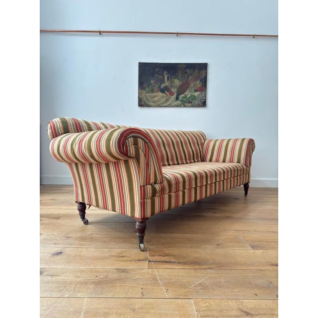 Brown English Country House Deep Striped Scrolling Sofa For Sale - Image 8 of 10