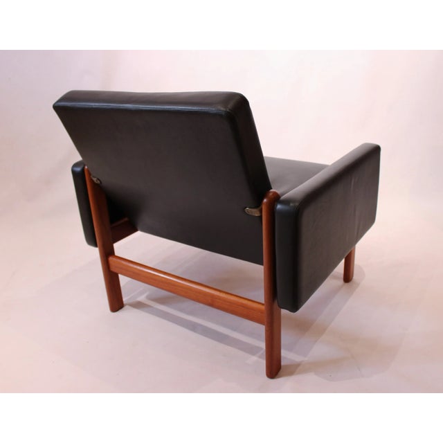 Set of Danish Leather & Teak Lounge Chair & Footstool by Jørgen Bækmark for FDB, 1960s For Sale - Image 4 of 12