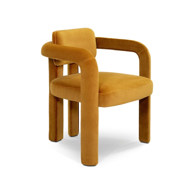 Contemporary Double Arch Dining Chairs in Mustard Cotton Velvet from Insidherland, Set of 12 For Sale - Image 3 of 14