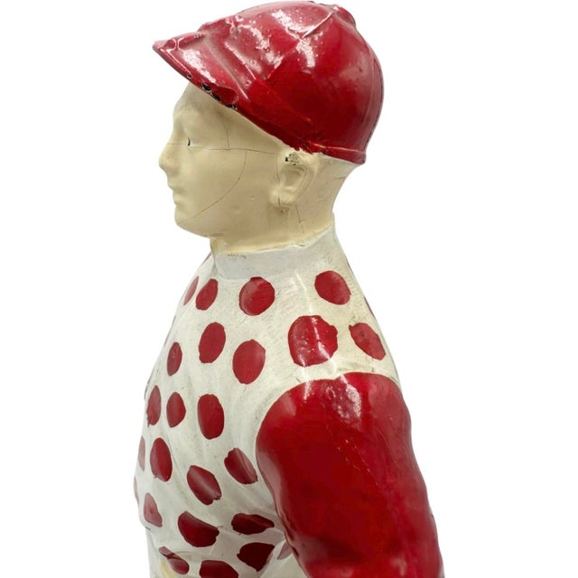 Vintage Red Polka Dot Equestrian Jockey Bookend Statue 13"h For Sale - Image 9 of 12