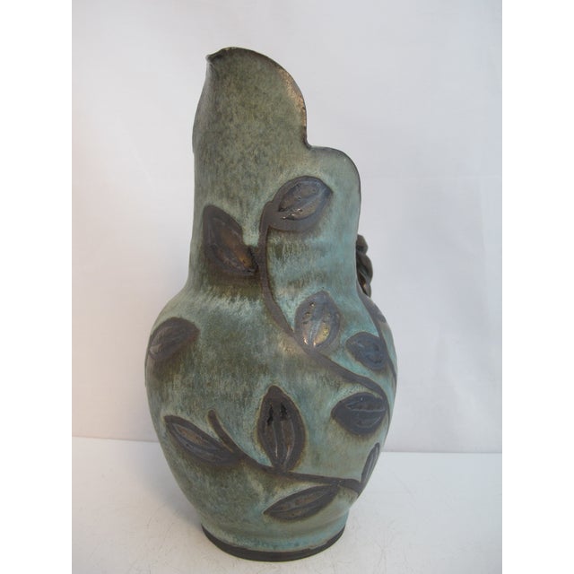 Jane Woodside Studio Art Pottery Climbing Leaves Twisted Handle Jug Pitcher For Sale In Portland, OR - Image 6 of 14