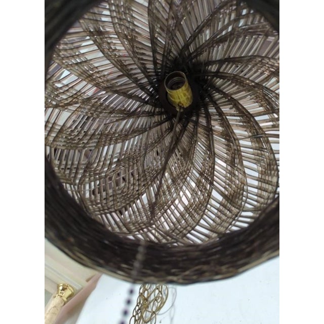 Mid-Century Modern Vintage 1970s Space Age Woven Smoky Acrylic Swag Pendant Plug in Light With Pull Chain For Sale - Image 3 of 4