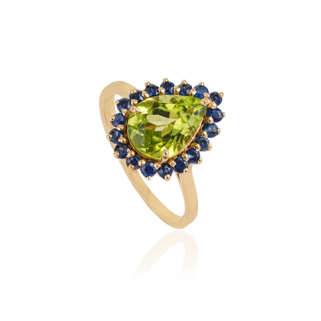 VR Jewels Peridot Blue Sapphire Halo Green 14k Gold Ring Size 4, Fine Jewelry by VRJewels For Sale - Image 4 of 18
