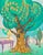 The Beautiful Tree by Rhonda Libbey | Oil and 24 Karat gold leaf Tree with colorful leaves and a bird For Sale