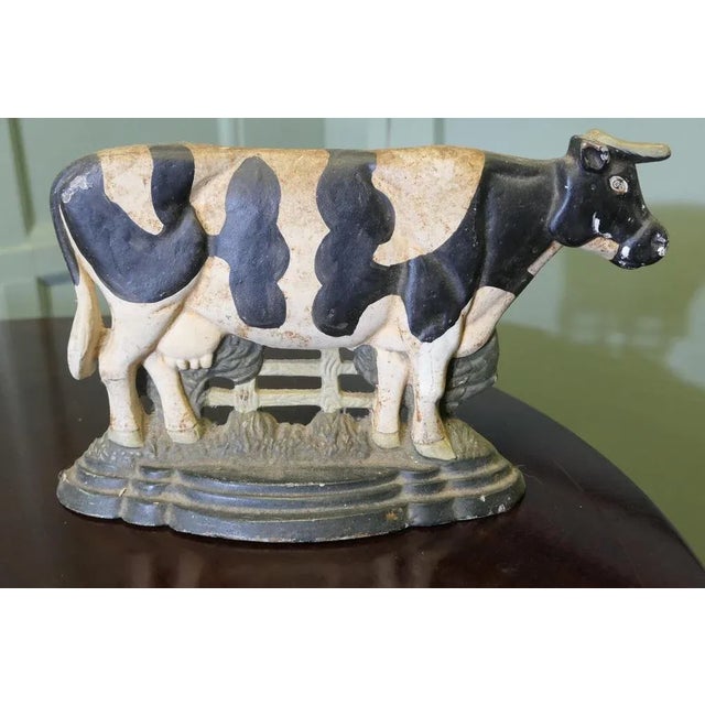 Cold Painted Cast Iron Cow Door Stop, 1900s For Sale - Image 3 of 7