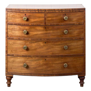 George III Period Mahogany Bowfront Chest With Brass Floral Knobs (C. 1820) For Sale