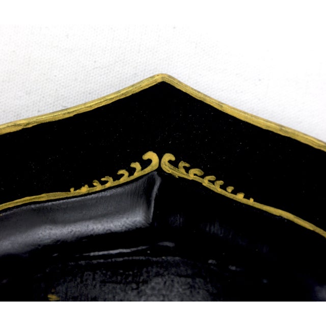 Metal Black Hand-Painted Chinoiserie Art Deco Metal Tray For Sale - Image 7 of 12