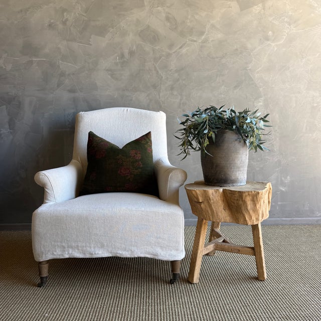 This solid stump slice was turned into a side table or stool. The solid thick top has a beautiful movement with unique...