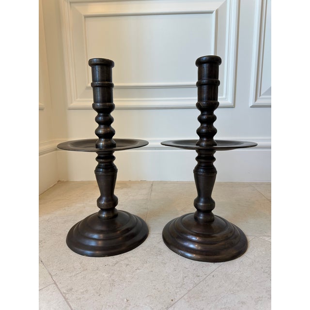 Vintage Monumental 16” Bronze Candlestick Holders -a Pair For Sale - Image 4 of 18