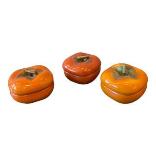 Vintage Italian Ceramic Persimmon Lidded Boxes - Set of 3 For Sale