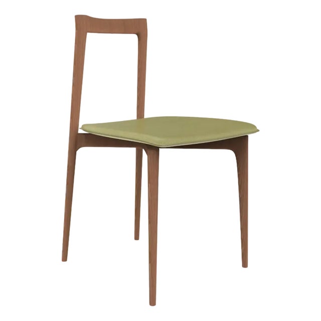 Modern Linea 631 Grey Chair in Green Leather and Wood by Collector Studio For Sale