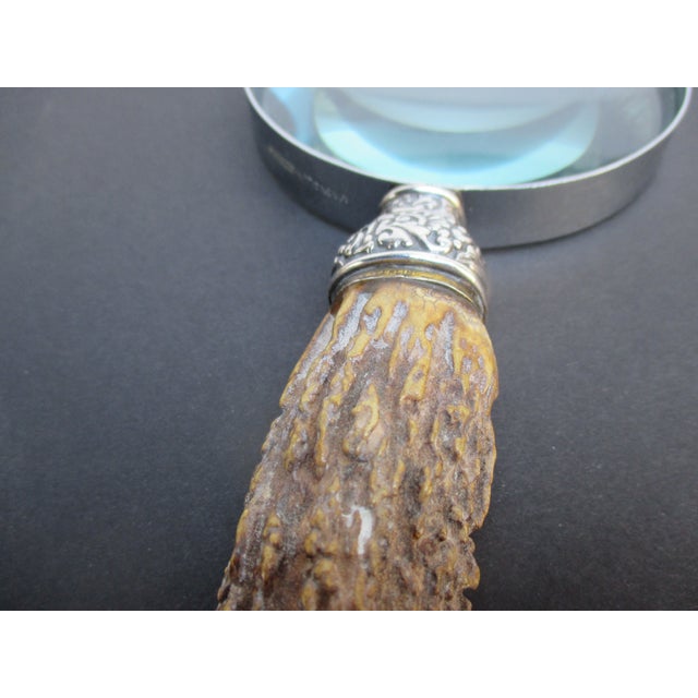 Rustic Vintage Stag-Handle and Sterling Silver Magnifier Glass. For Sale - Image 3 of 7