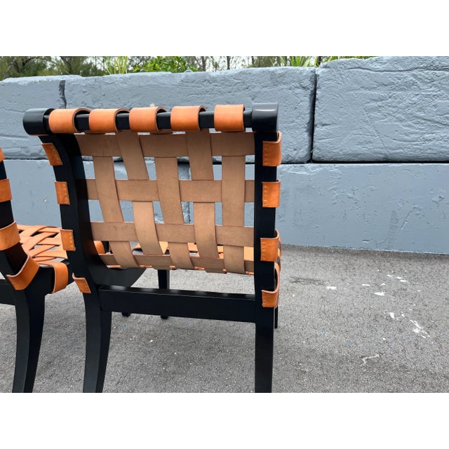 1970s Pair of Designer Slipper Chairs in the Style of t.h. Robsjohn-Gibbings, Leather, Black For Sale - Image 9 of 11