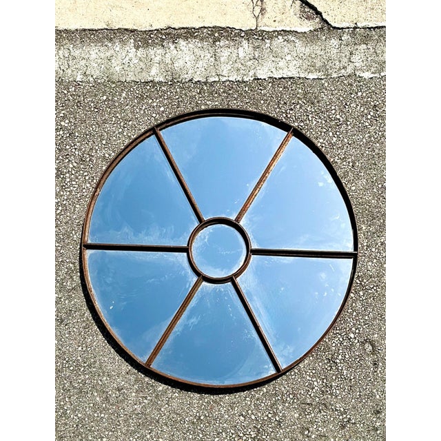 Vintage Wrought Iron Round Windowpane Mirror For Sale - Image 12 of 12