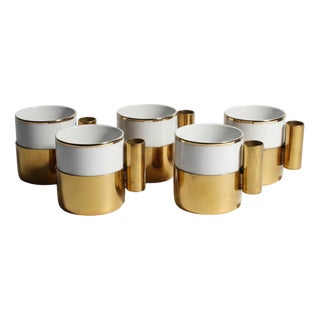 Mid-Century Modern Italian Porcelain and Brass Coffee Cups, 1960s, Set of 6 For Sale